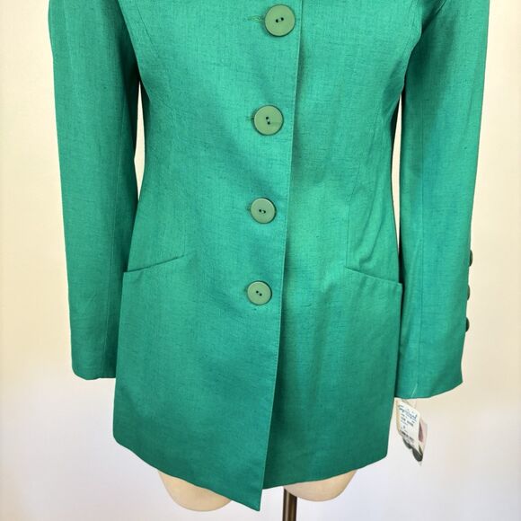 VTG NEW Apart Womens 8 Green Rayon Linen Blend Button Blazer Jacket Classy Work - Picture 3 of 11